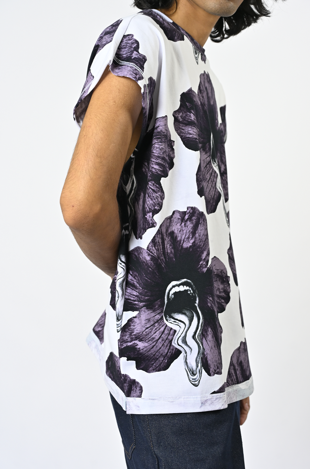 Tongue-printed cotton sleeveless top (Men's)