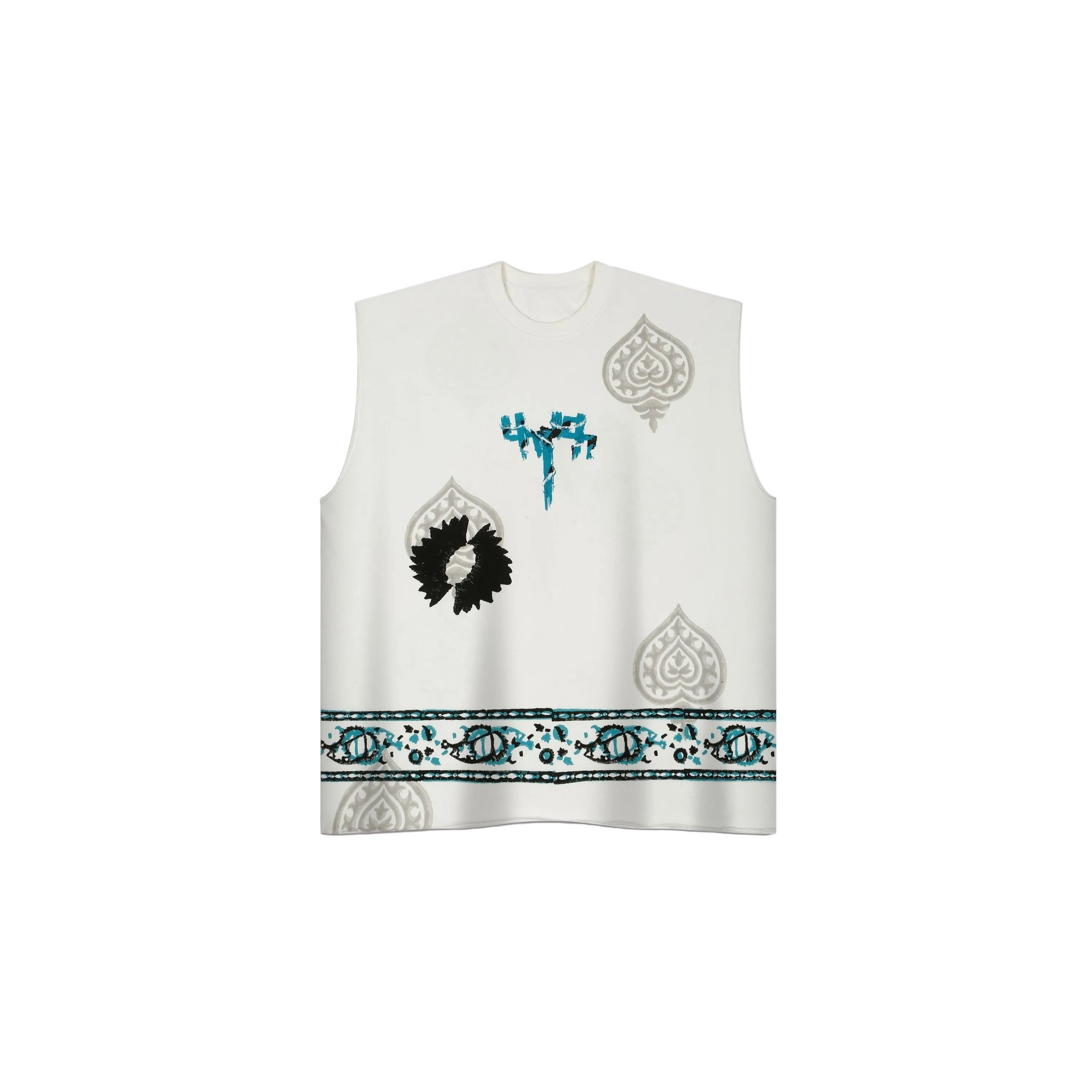 Sleeveless Block-printed T-shirt