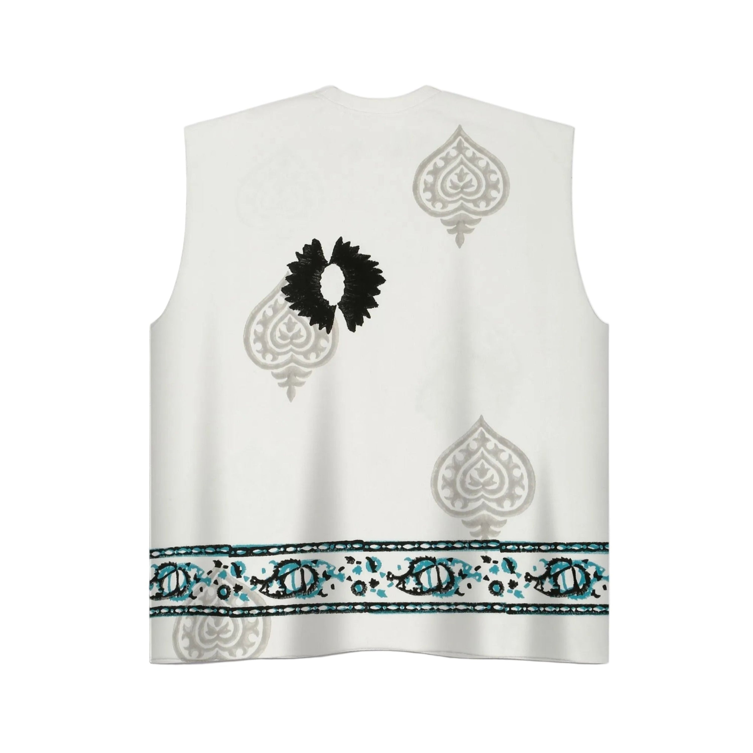 Sleeveless Block-printed T-shirt