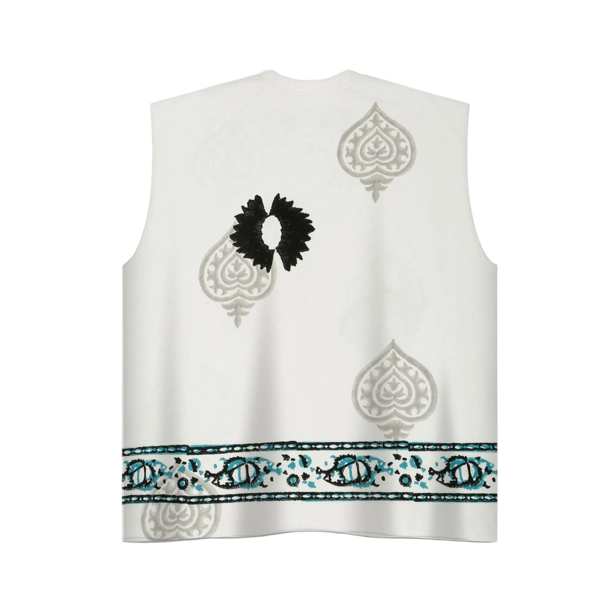 Sleeveless Block-printed T-shirt
