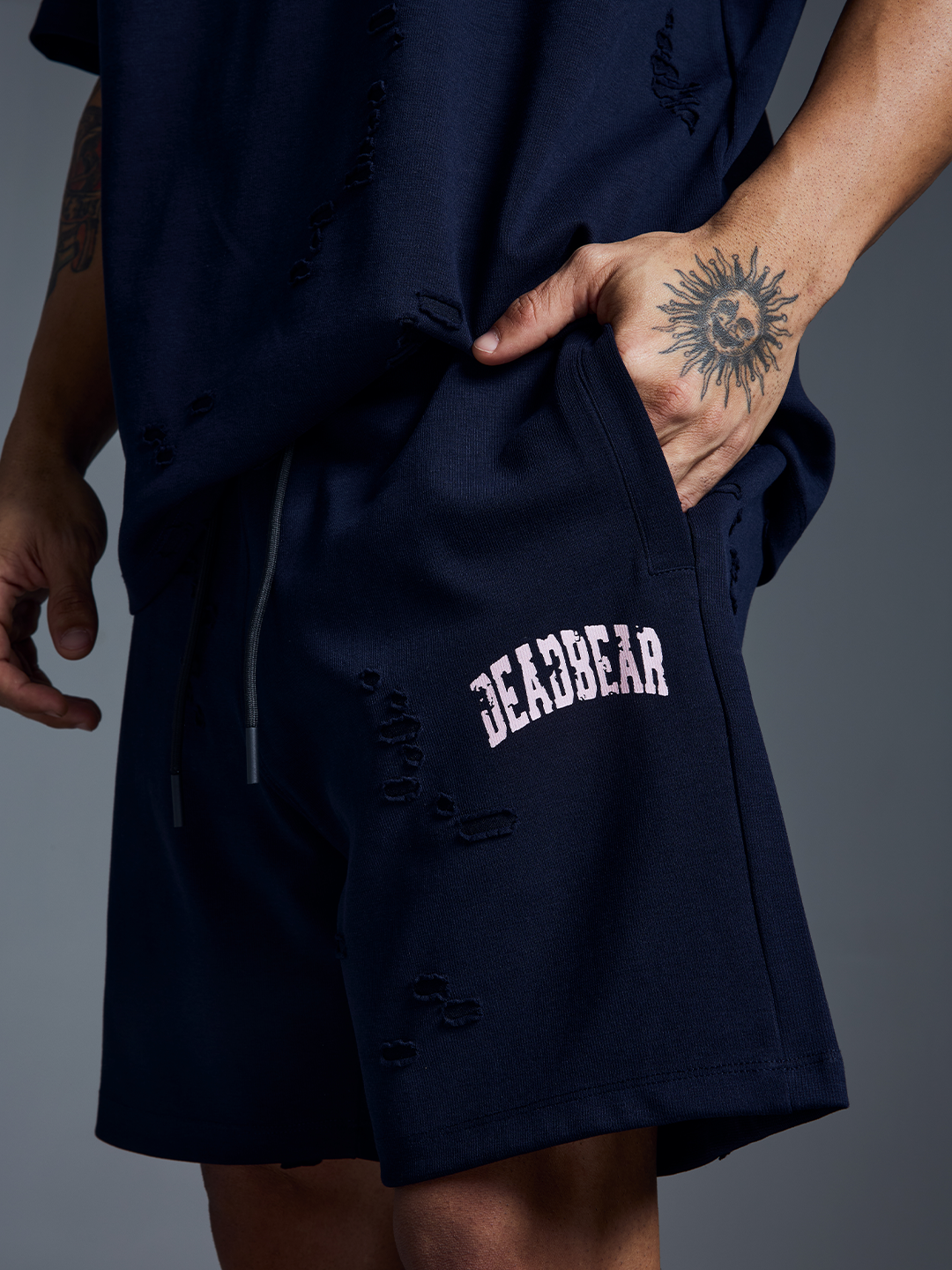 Distressed Navy Shorts