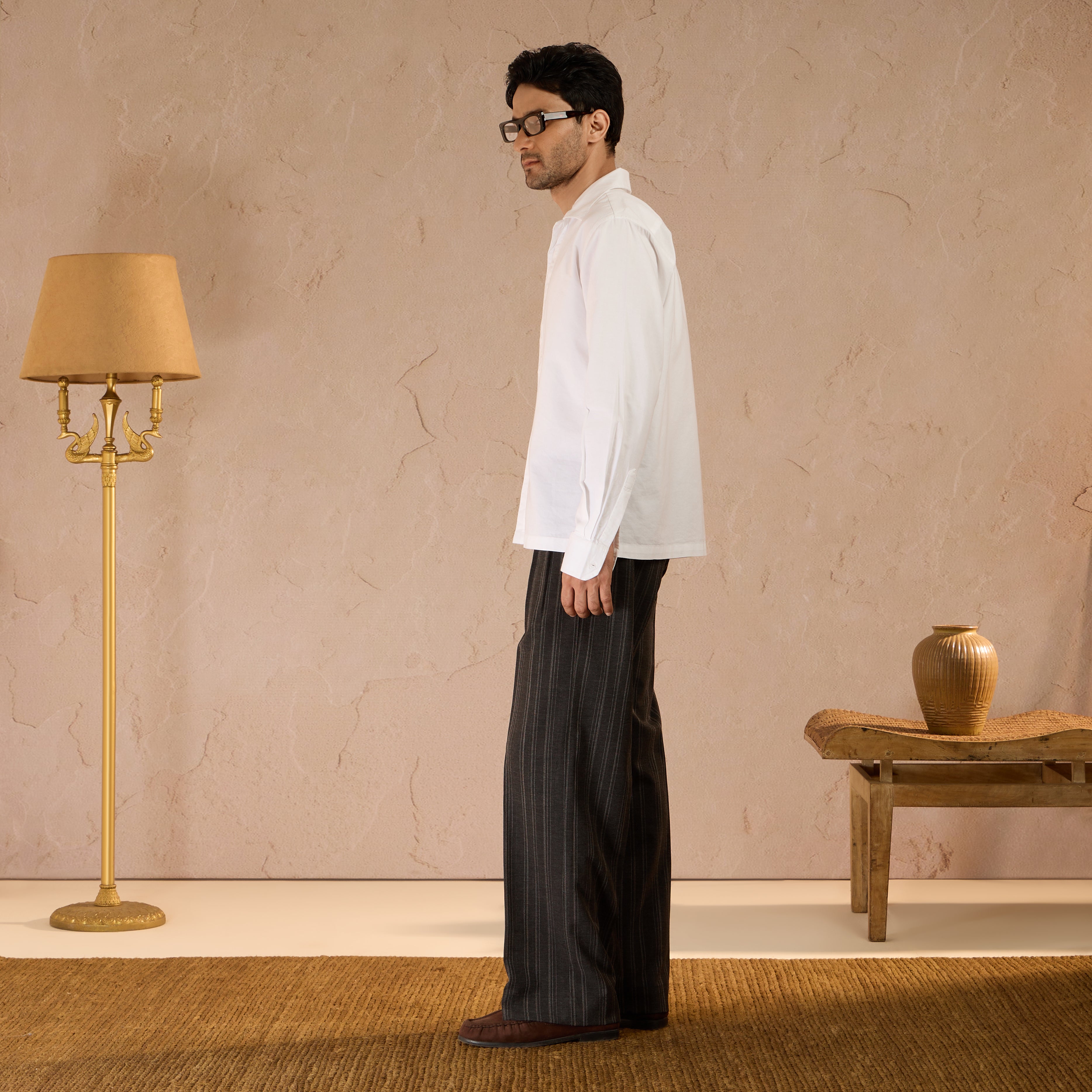 RELAXED FIT PINSTRIPE TROUSERS - BLACK