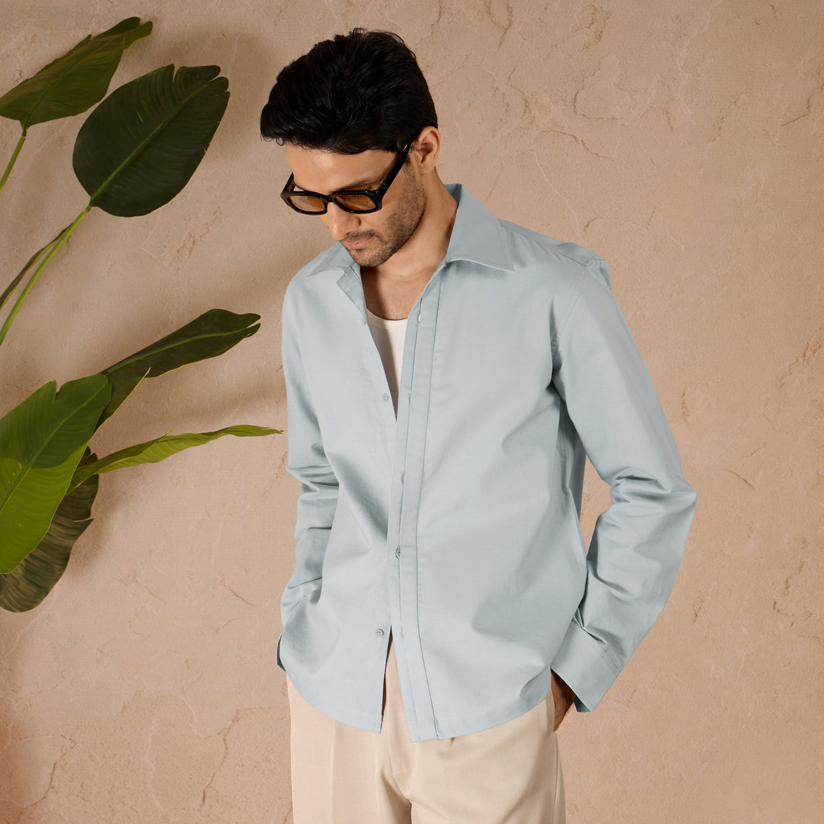 HALF PLACKET COTTON OXFORD SHIRT - SKY BLUE