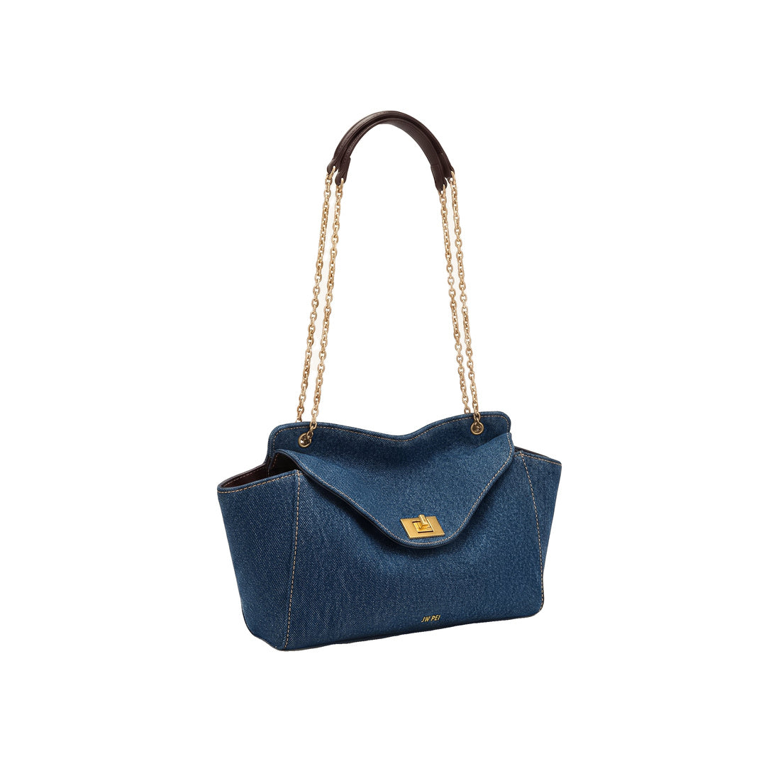JW PEI Lucia Envelope Chain Shoulder Bag - Blue Denim
