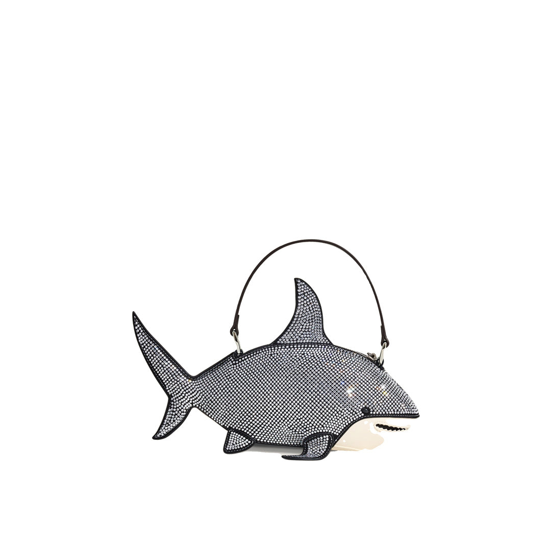 JW PEI Nerys Artificial Crystal Shark Top Handle Bag - Black