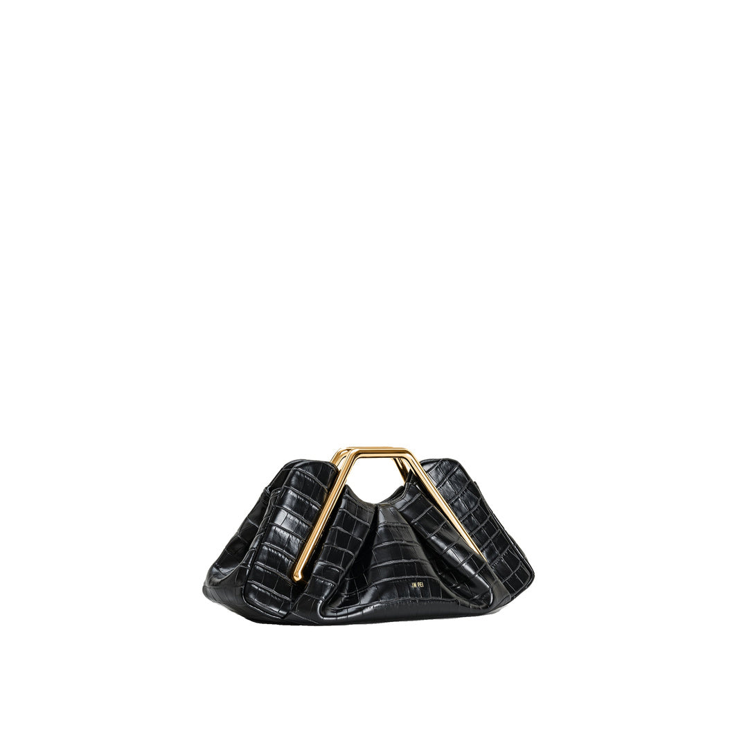 JW PEI Lila Faux Croc-Effect Metal Frame Clutch - Black