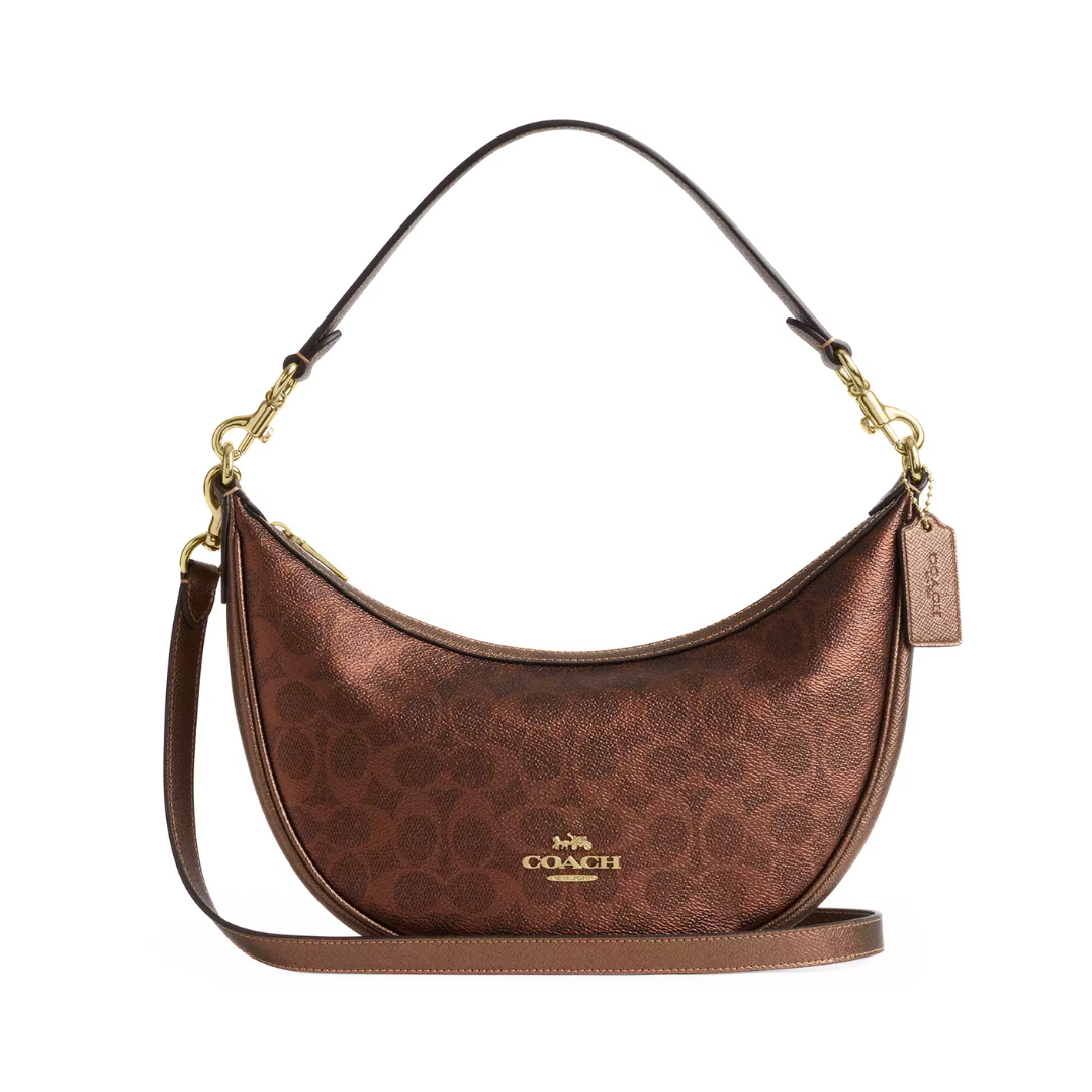 COACH Aria Shoulder Bag In Signature Canvas Gold Brown Copper