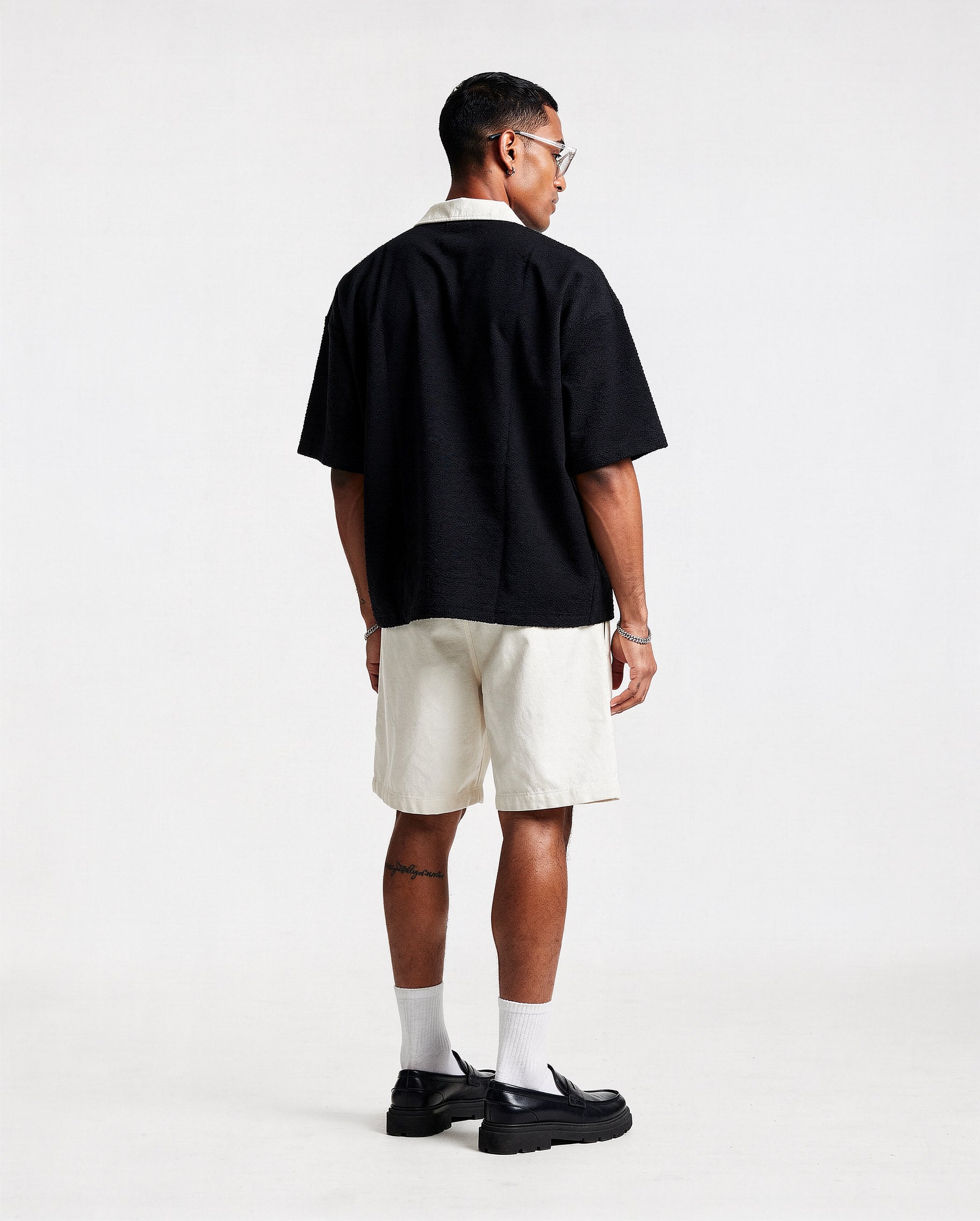 Angela Waffleknit Polo Tshirt - Black