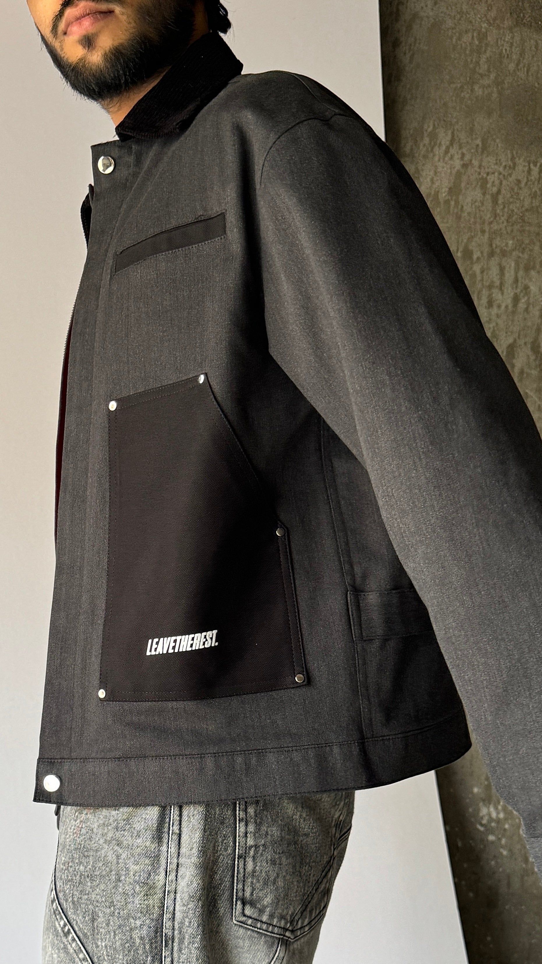 Lil denim jean jacket.(grey slub)+ Black Pockets - MTM