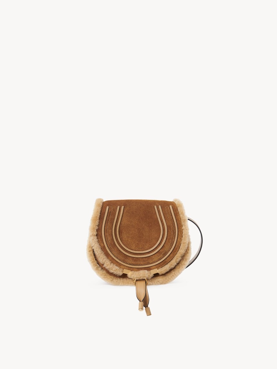 CHLOE Small Marcie saddle bag in suede leather & shearling Summery Beige