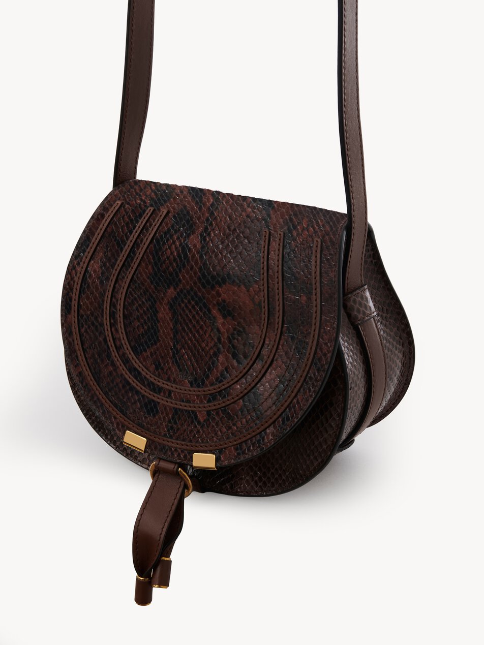 CHLOE Small Marcie saddle bag in python-effect leather Sooty Brown