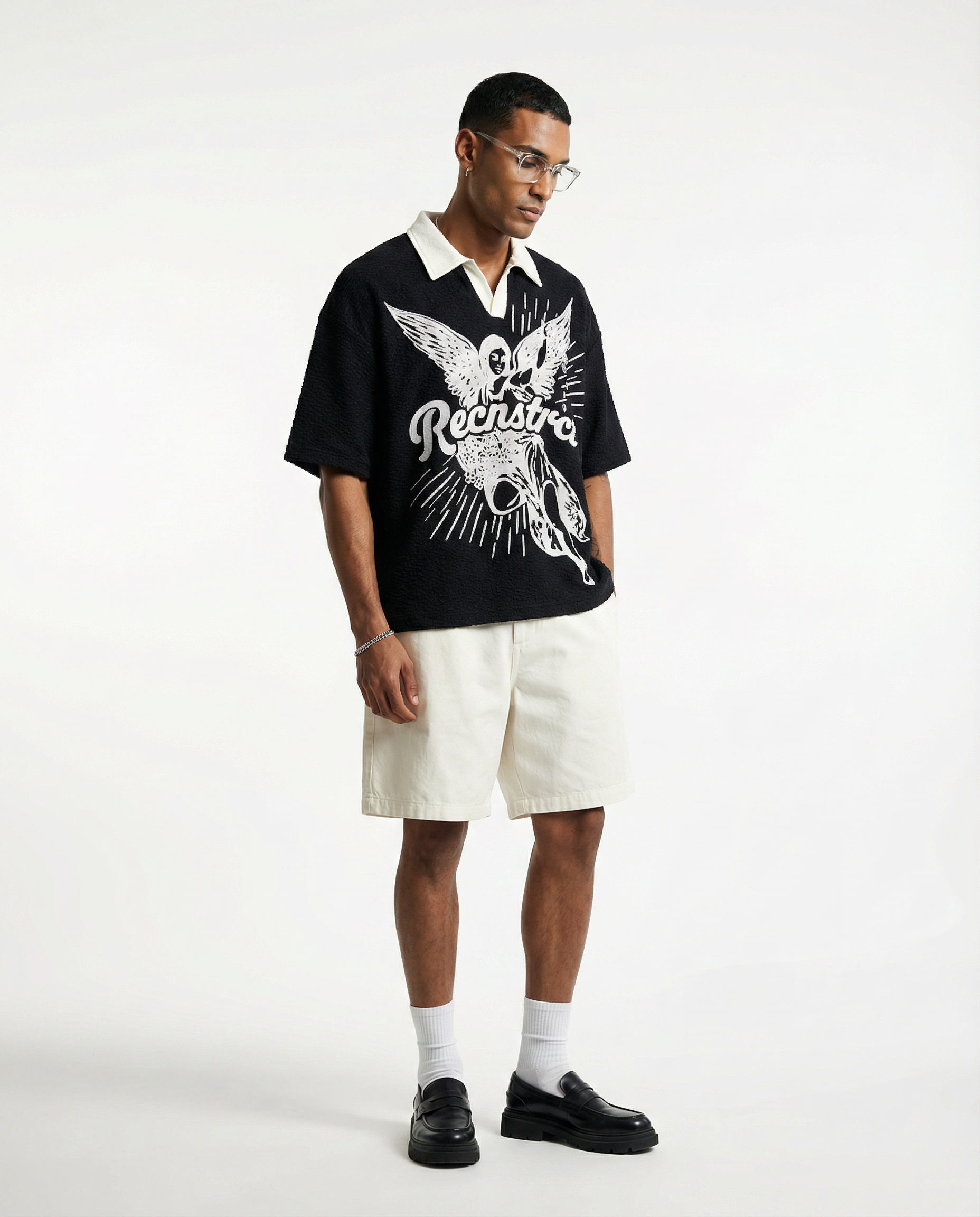 Angela Waffleknit Polo Tshirt - Black