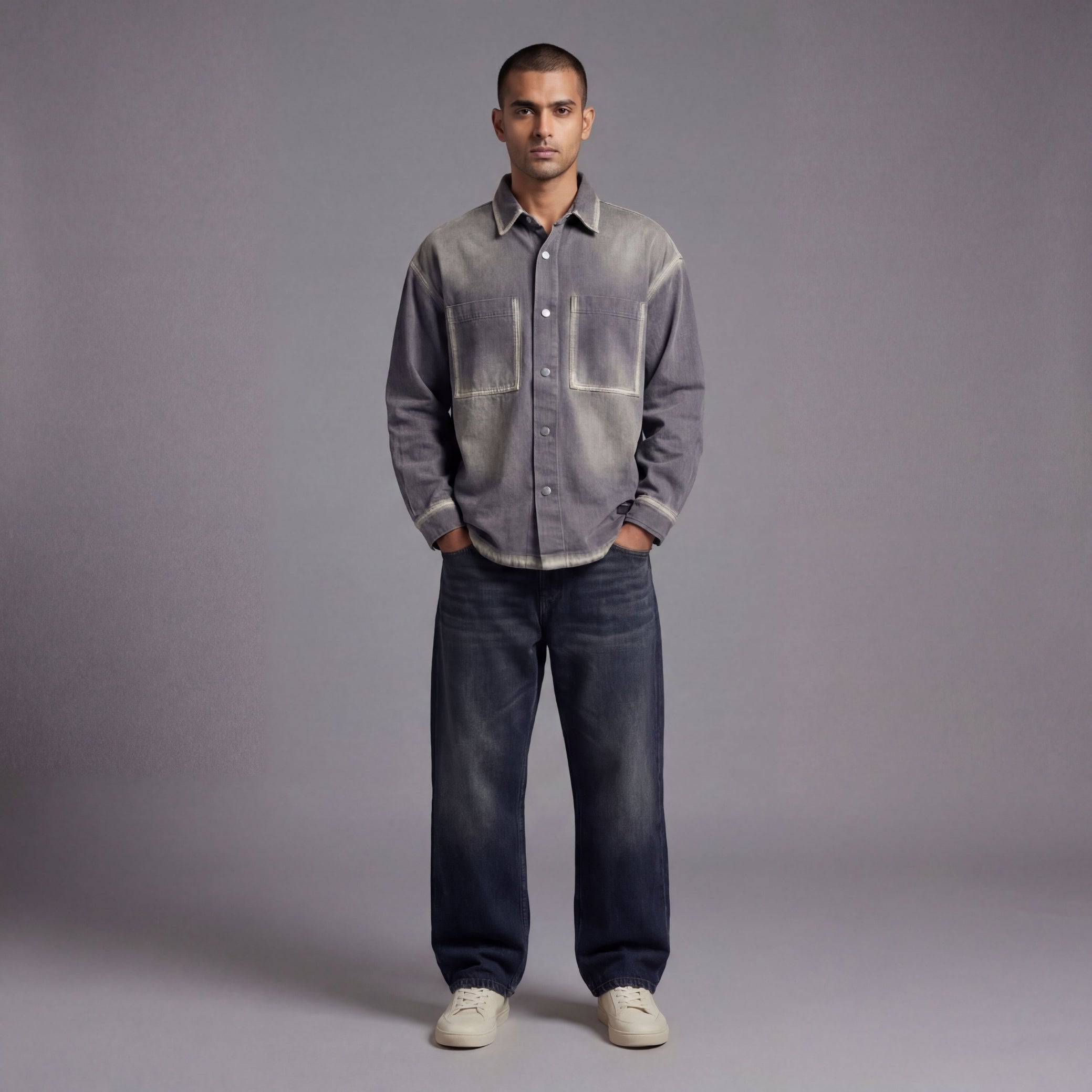 WASHED CHARCOAL DENIM OVERSHIRT