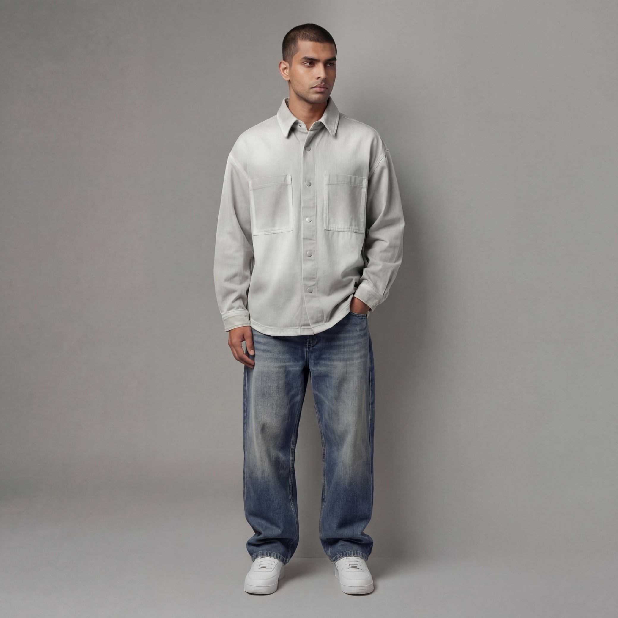STONE WASH DENIM OVERSHIRT