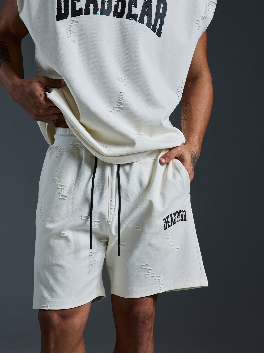 Distressed Cream White Shorts