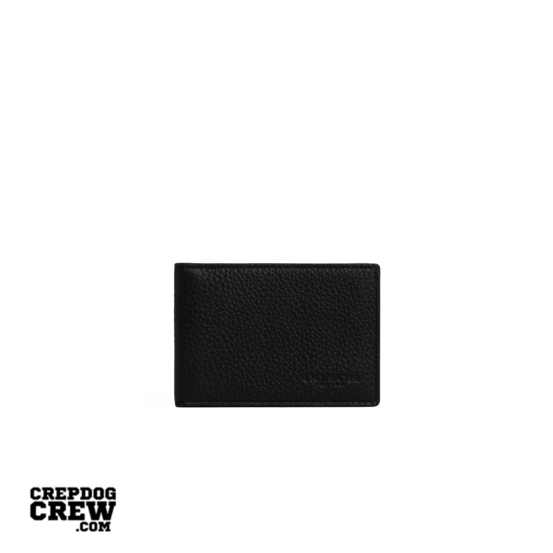 Coach Compact Billfold Wallet pebbled leather Gunmetal Black