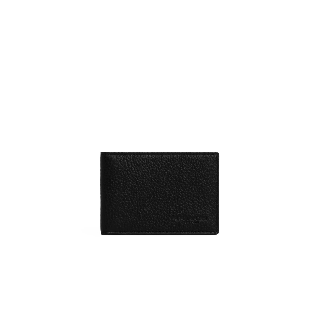 Coach Compact Billfold Wallet pebbled leather Gunmetal Black