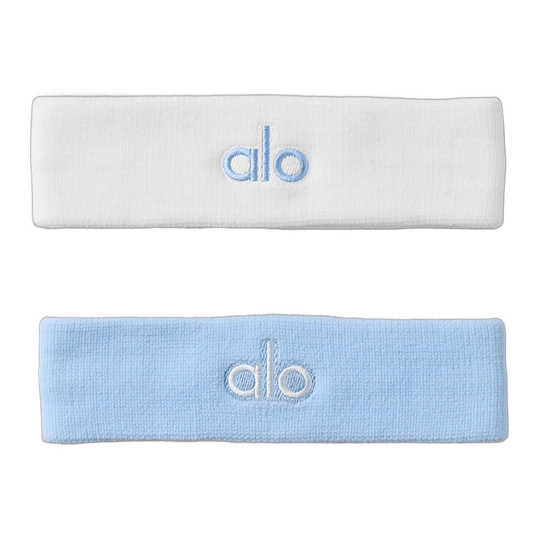 alo Glow Sweatband (2-Pack) - Seashell Blue/White