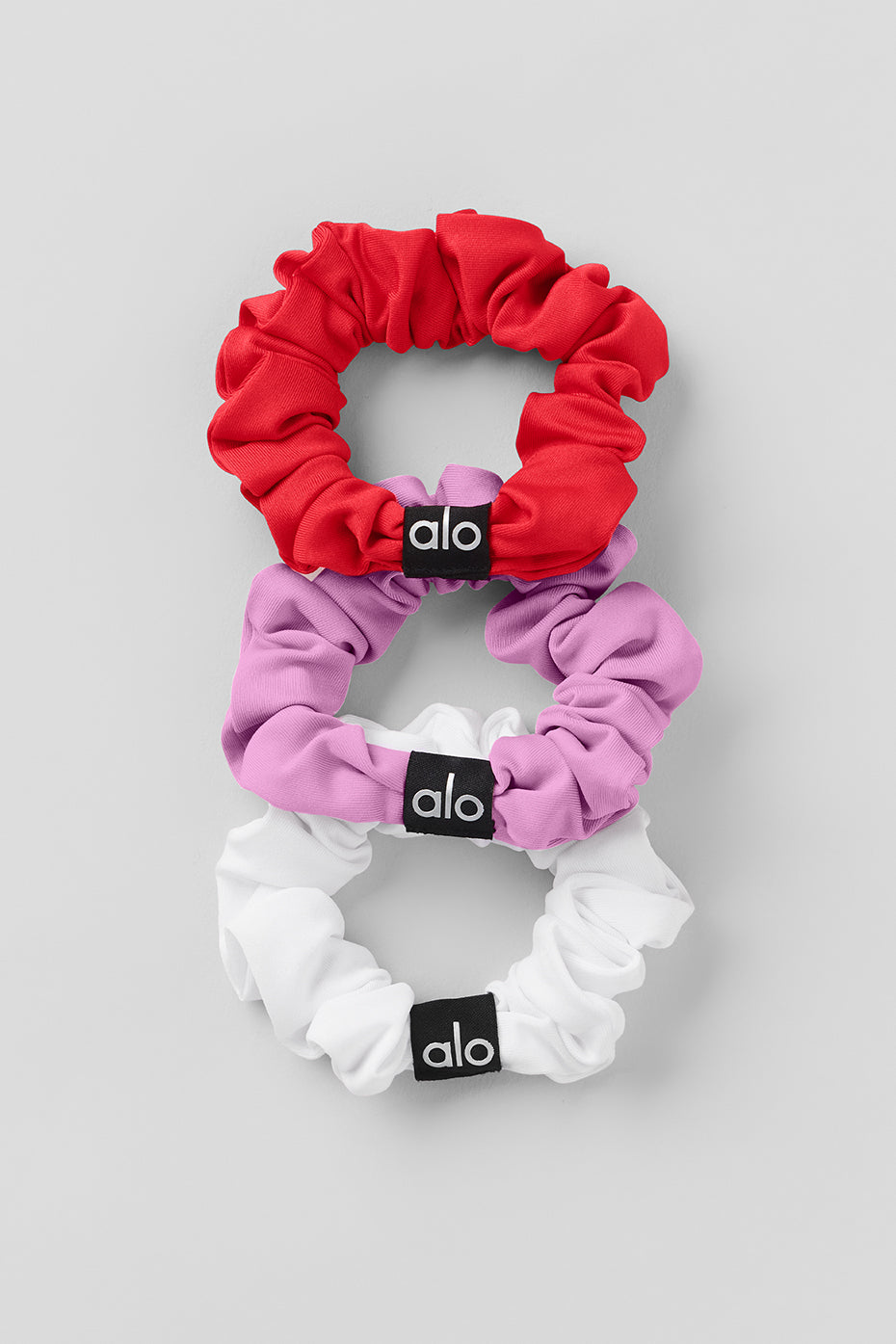 alo Fresh Mini Scrunchie 3-Pack - Bright Red/Candy Heart Pink/White
