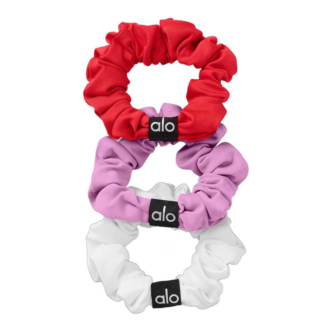 alo Fresh Mini Scrunchie 3-Pack - Bright Red/Candy Heart Pink/White