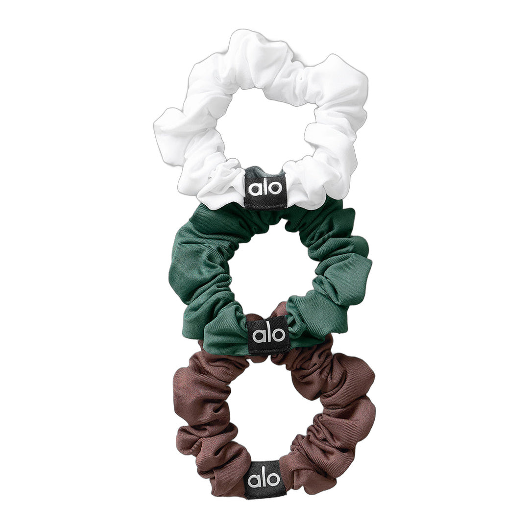 alo Fresh Mini Scrunchie 3-Pack - Brownstone/White/Clover Green