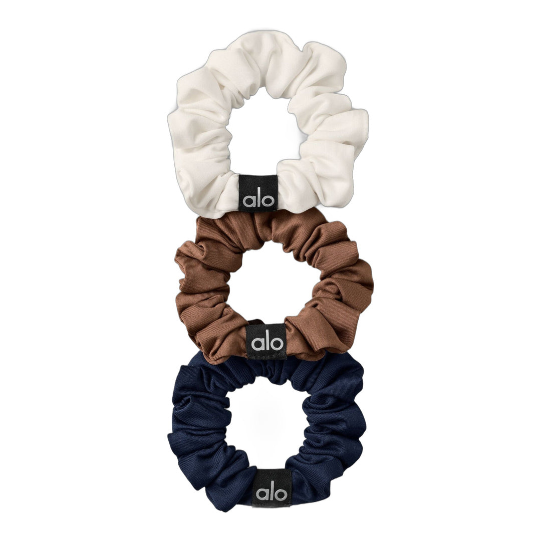 alo Fresh Mini Scrunchie 3-Pack - Sun Kissed Brown/Ivory/Navy