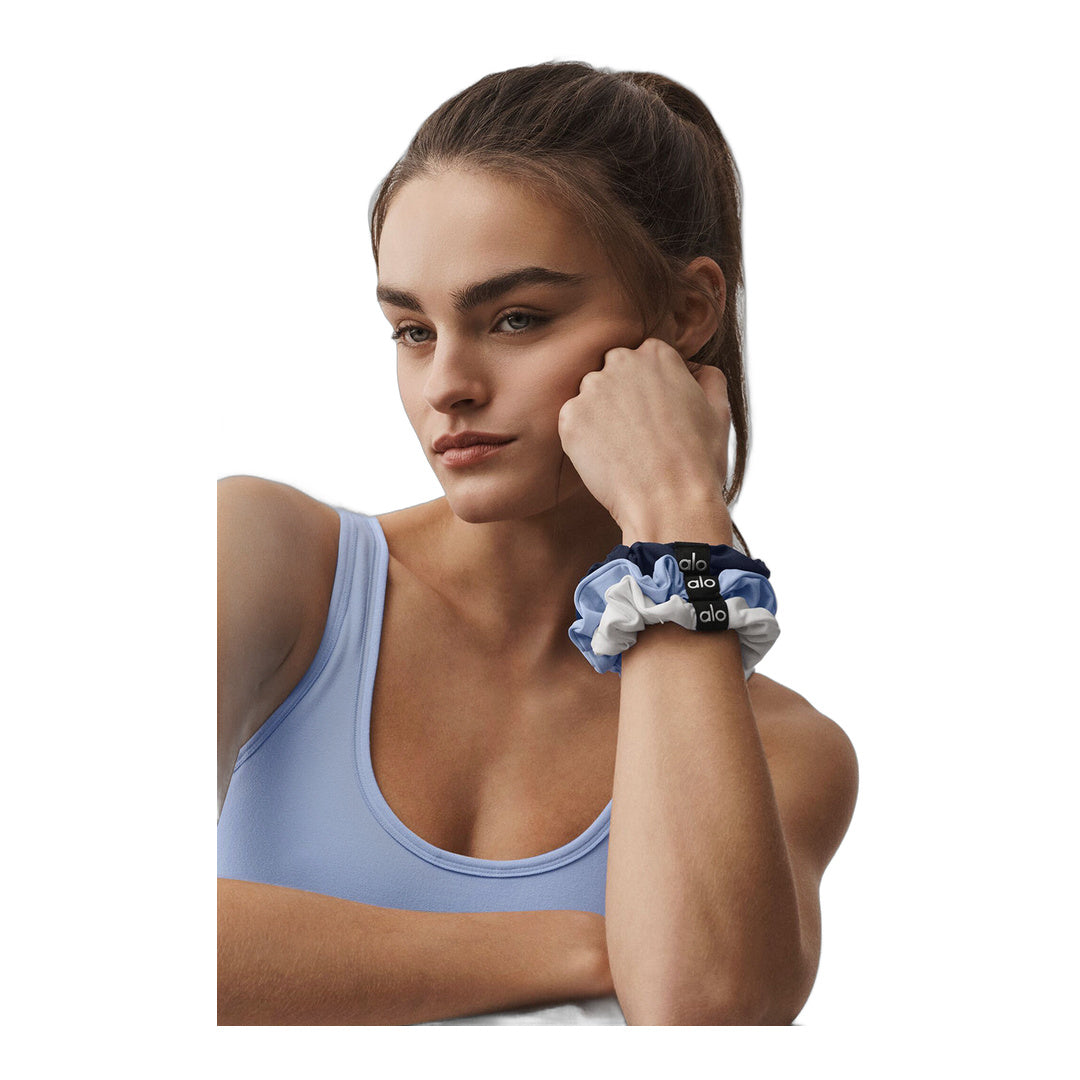 alo Fresh Mini Scrunchie 3-Pack - Light Provence Blue/Navy/White