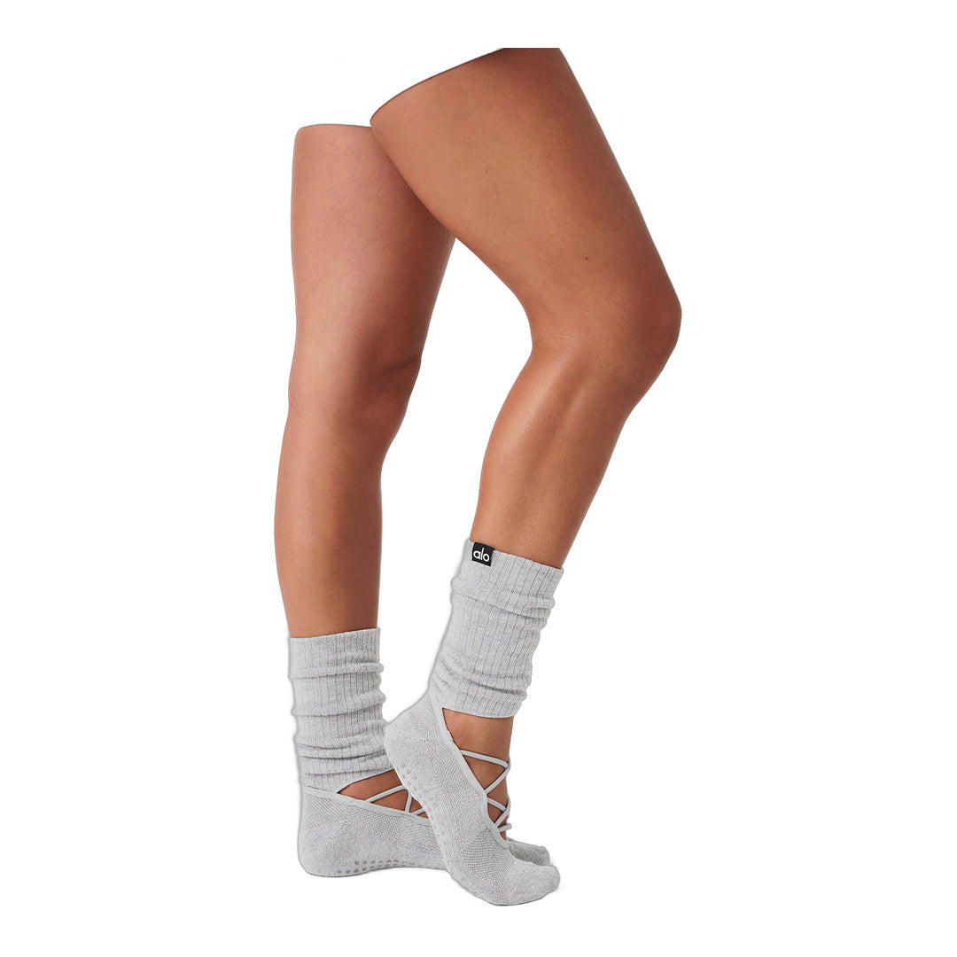 alo Women's Strappy Siren Grip Sock - Athletic Heather Grey