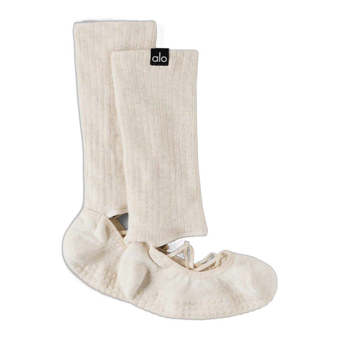 alo Women's Strappy Siren Grip Sock - Oatmeal Heather