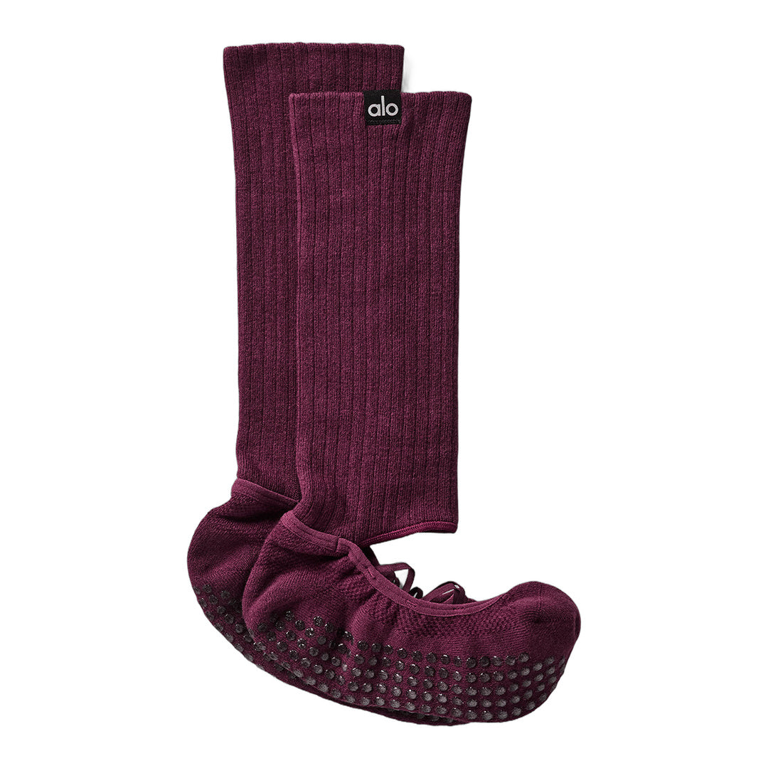 alo Women's Strappy Siren Grip Sock - Burgundy