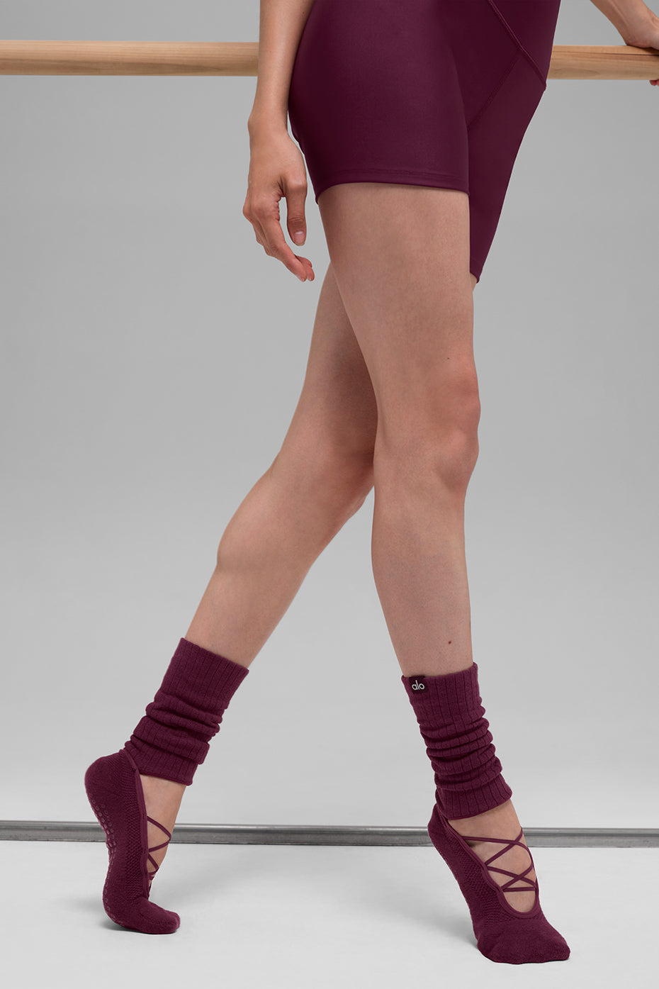 alo Women's Strappy Siren Grip Sock - Burgundy