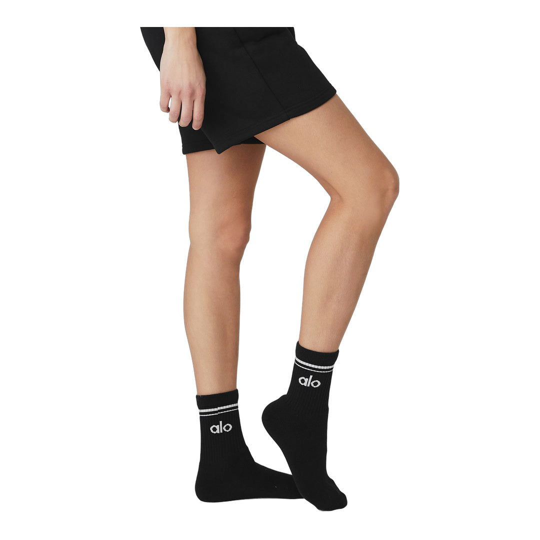 alo Unisex Half-Crew Throwback Sock - Black/White