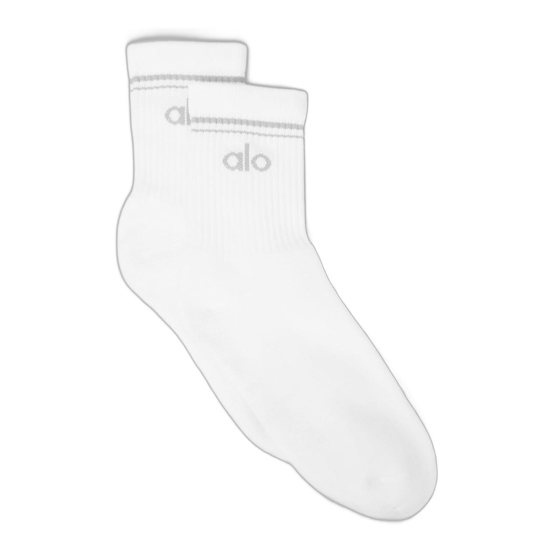 alo Unisex Half-Crew Throwback Sock - White/Titanium