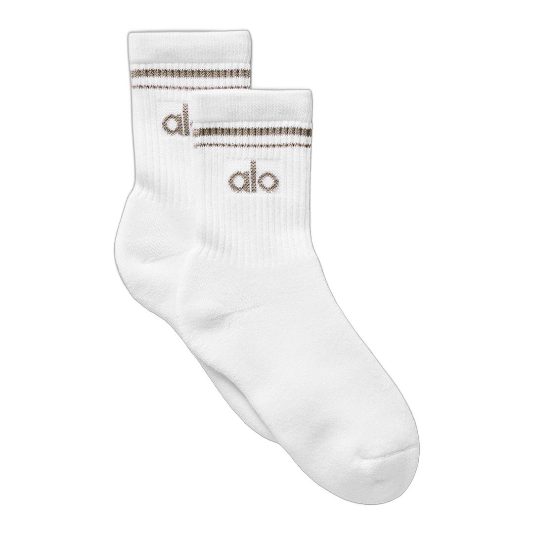 alo Unisex Half-Crew Throwback Sock - White/Light Cocoa