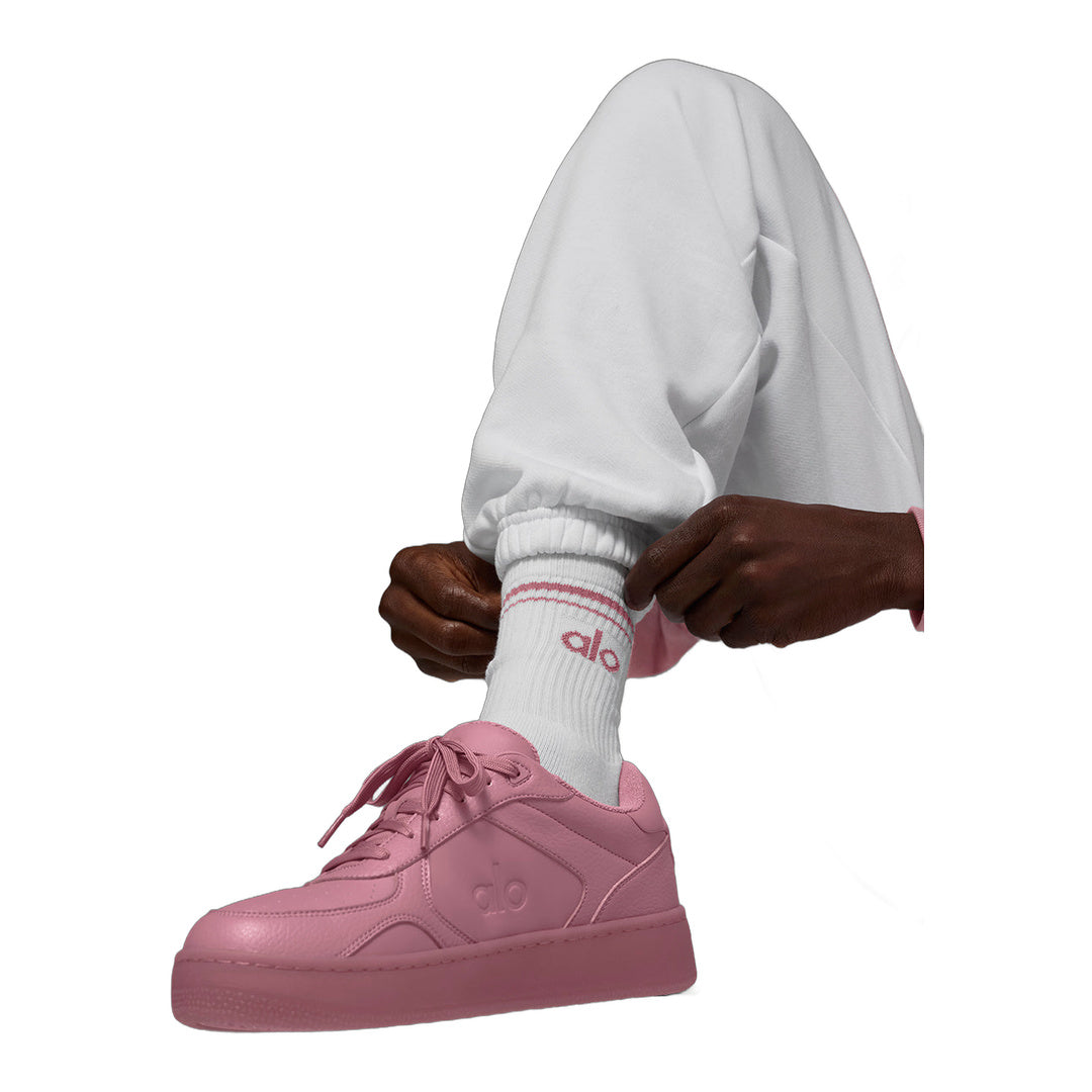 alo Unisex Half-Crew Throwback Sock - White/Pink Wild Rose