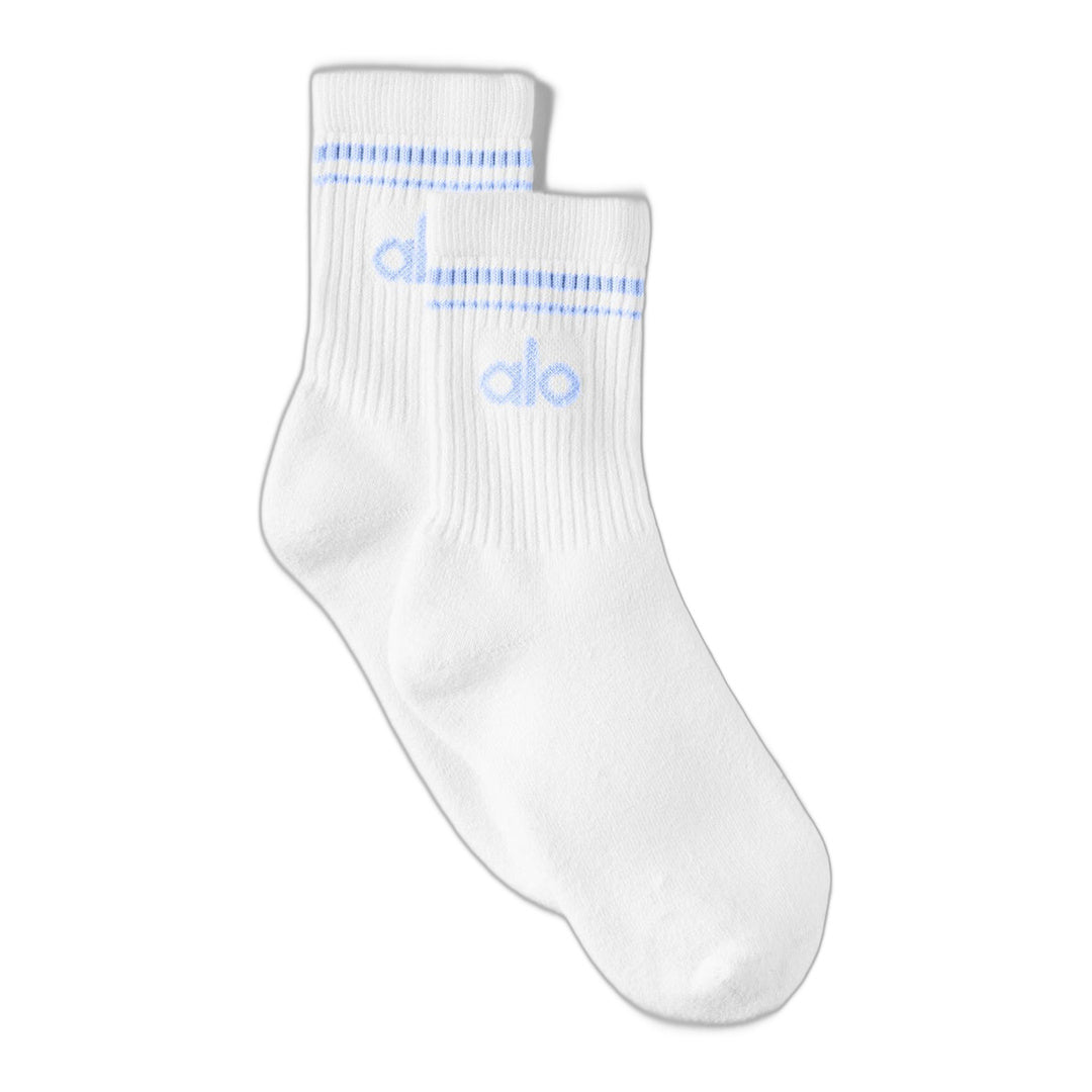 alo Unisex Half-Crew Throwback Sock - White/Light Provence Blue