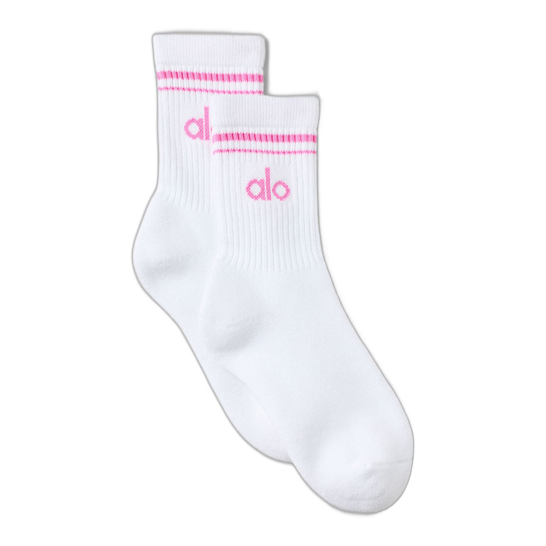 alo Unisex Half-Crew Throwback Sock - White/Paradise Pink
