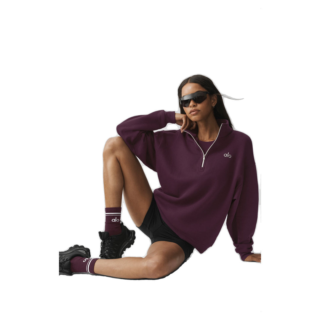 ALO Unisex Half-Crew Throwback Sock - Rich Bordeaux/White