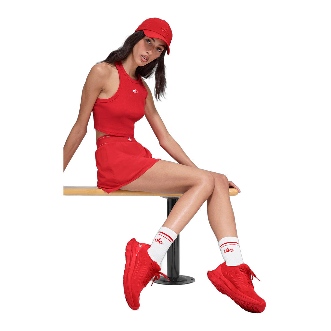alo Unisex Half-Crew Throwback Sock - White/Bright Red