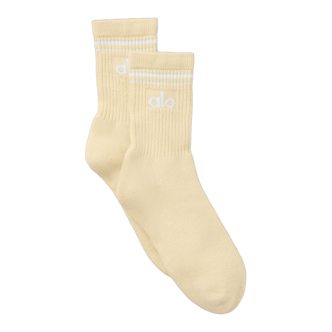 alo Unisex Half-Crew Throwback Sock - Candlelight Yellow/White
