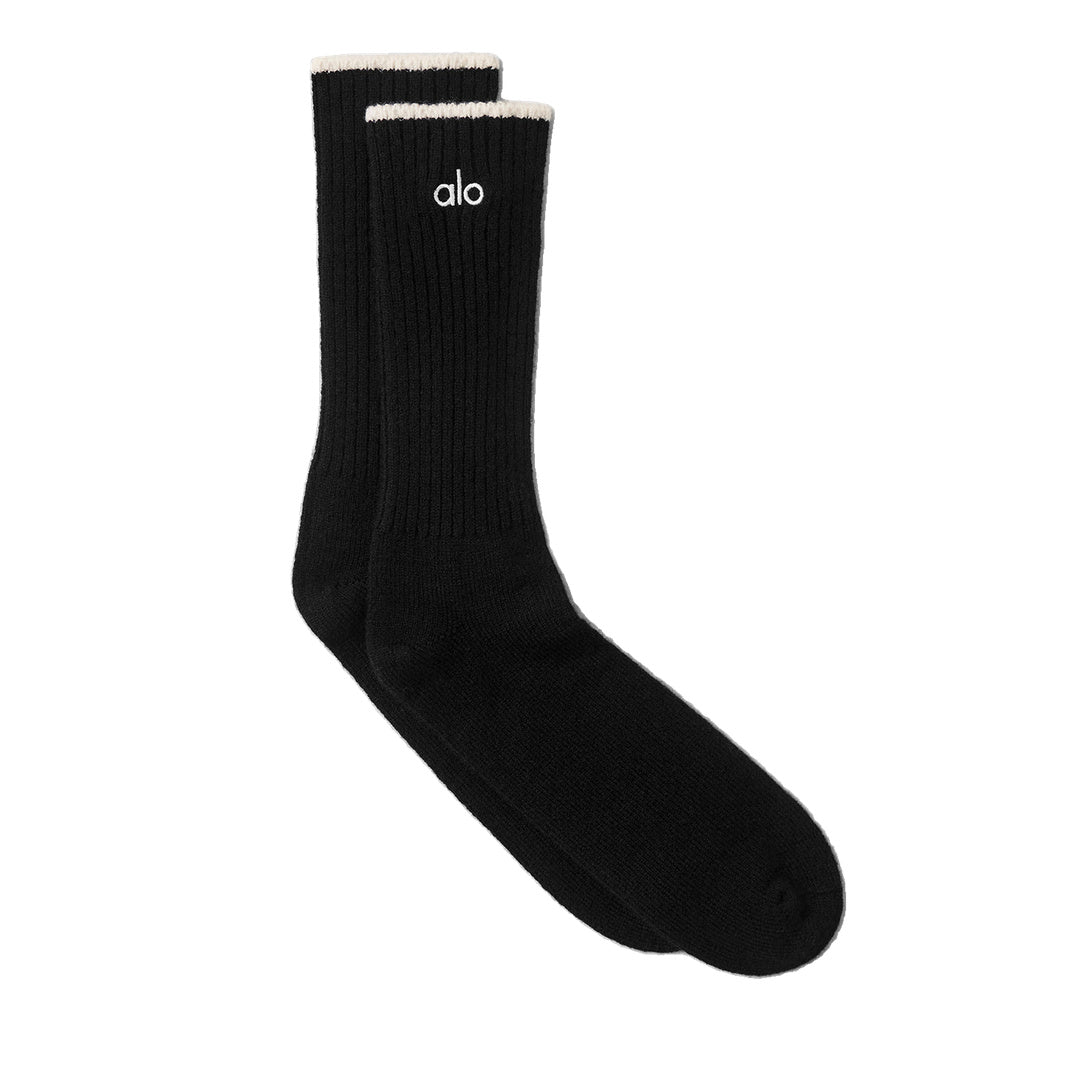 ALO Unisex Wool Cashmere Light Frosted Sock - Black/Ivory