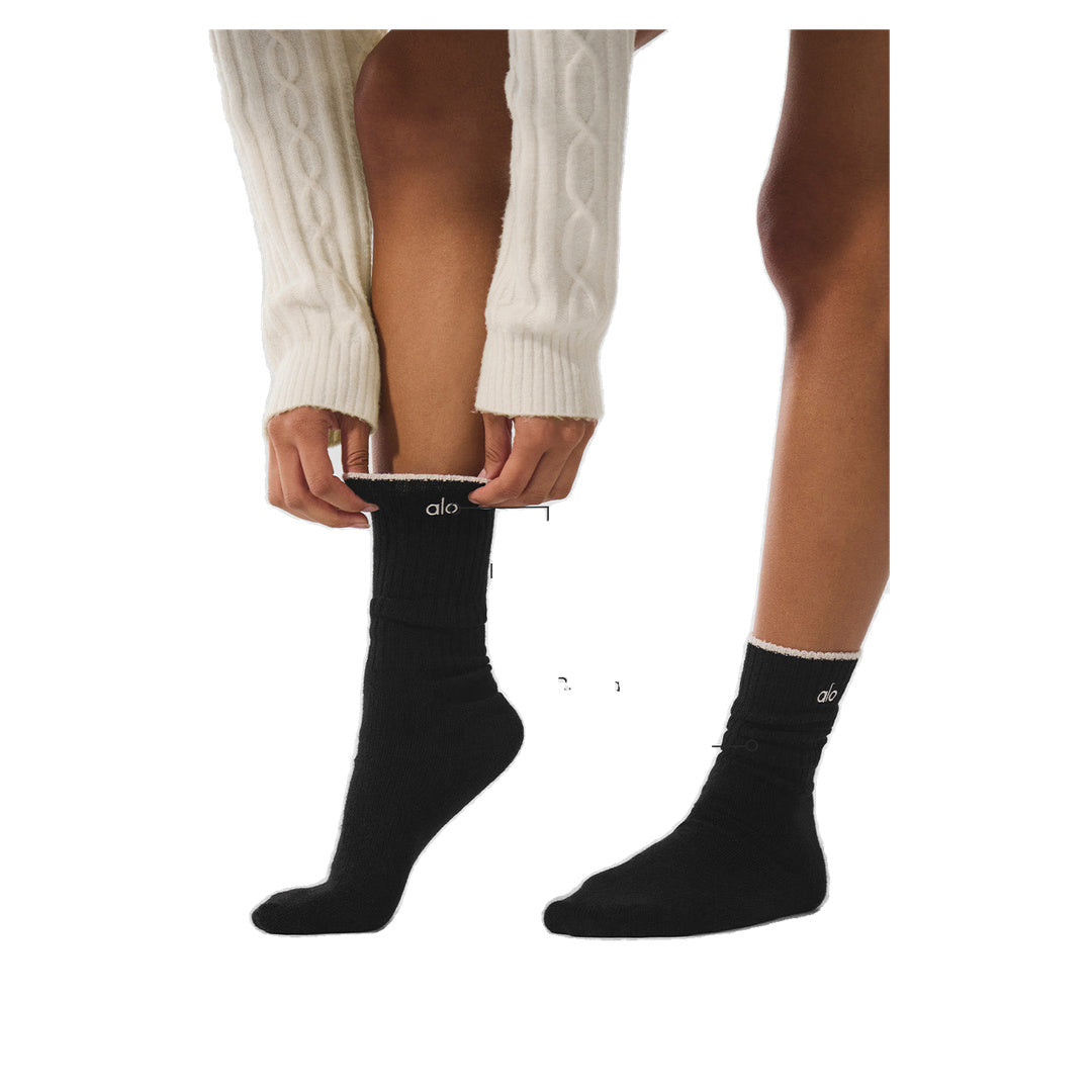 ALO Unisex Wool Cashmere Light Frosted Sock - Black/Ivory