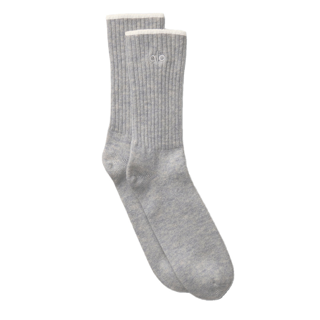 ALO Unisex Wool Cashmere Light Frosted Sock - Light Heather Grey/Ivory