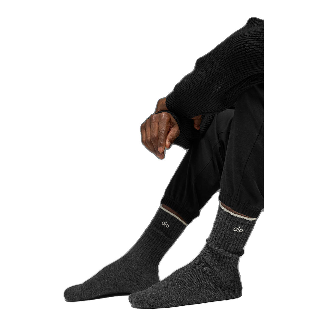 ALO Unisex Wool Cashmere Light Frosted Sock - Dark Slate Grey/Ivory