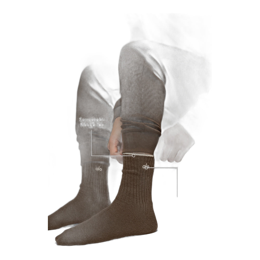 alo Unisex Wool Cashmere Light Frosted Sock - Espresso Heather/Ivory
