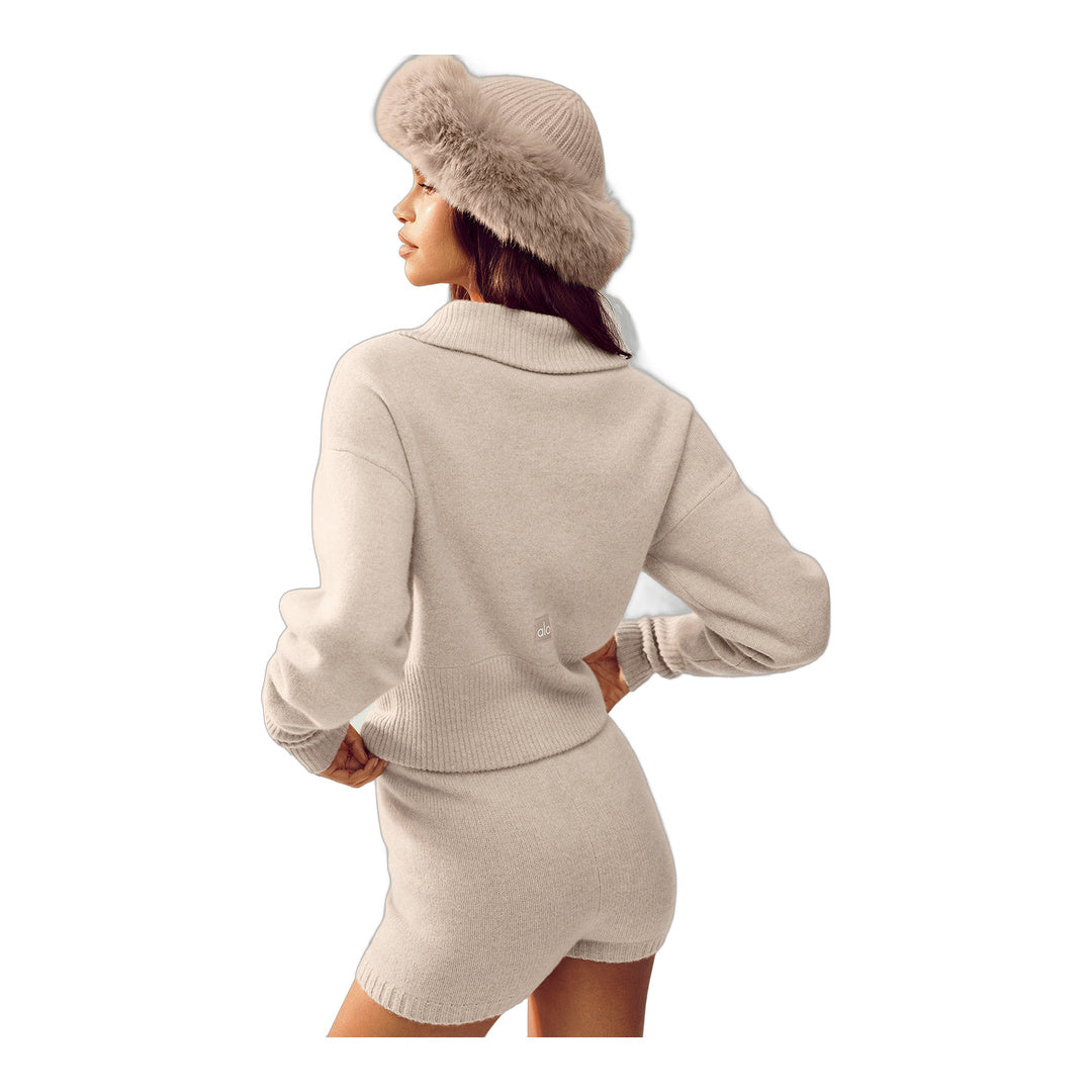 alo Courchevel Cashmere Faux Fur Beanie - Oat Heather