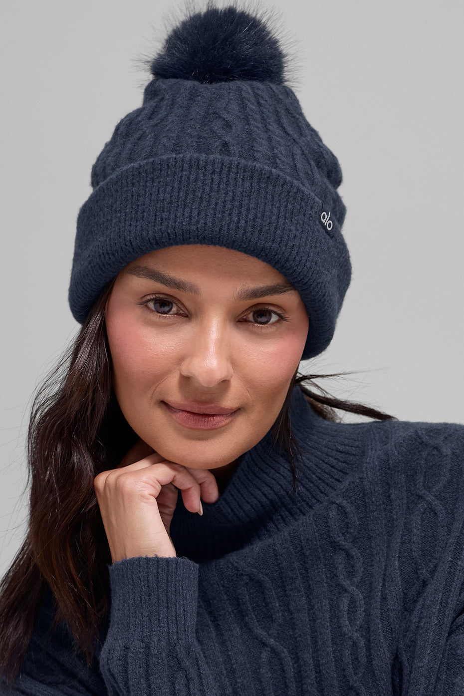 alo Cable Knit Winter Bliss Beanie - Navy