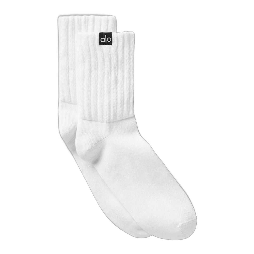 alo Unisex Half-Crew Scrunch Sock - White