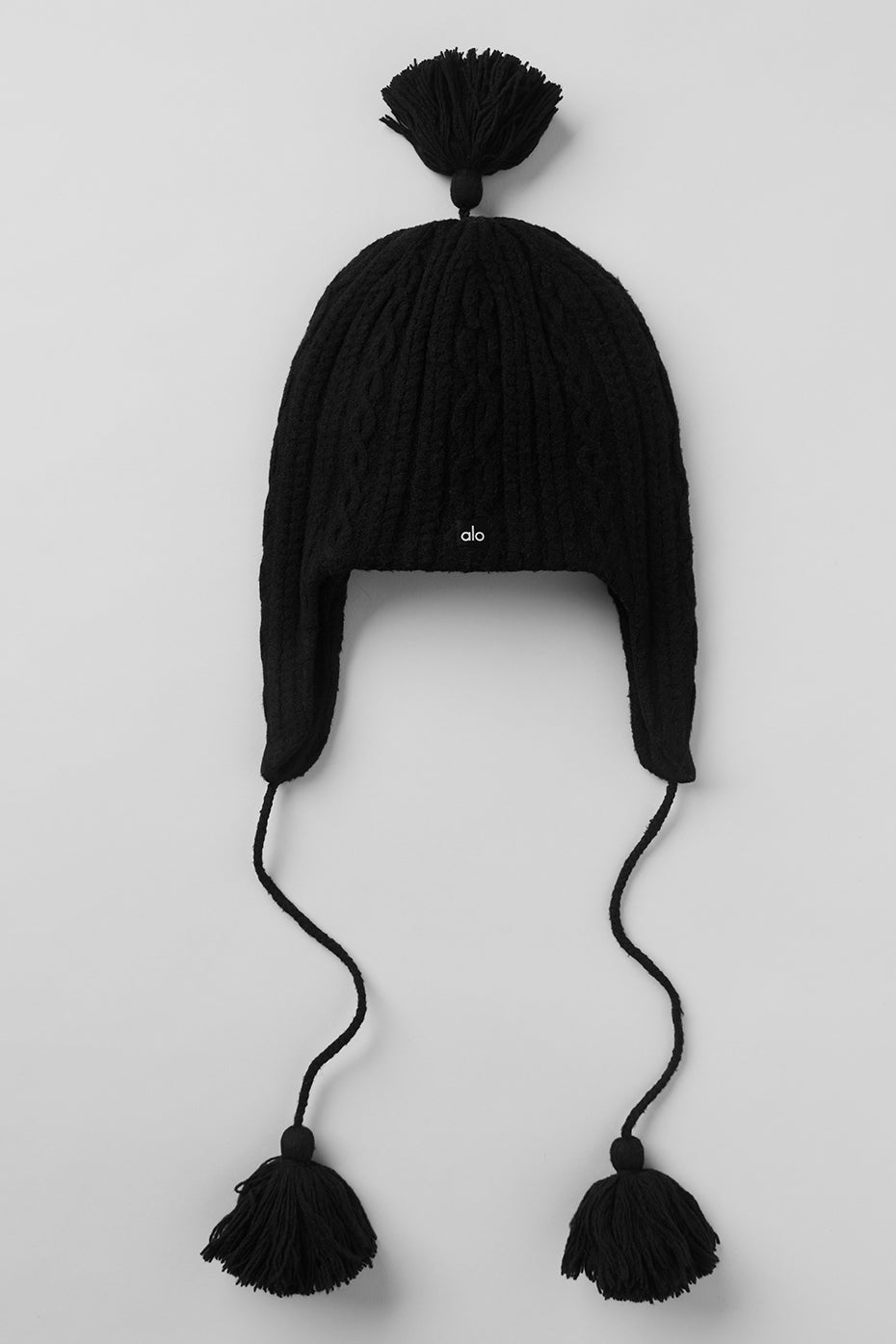alo Cable Knit Winter Bliss Earflap Beanie - Black