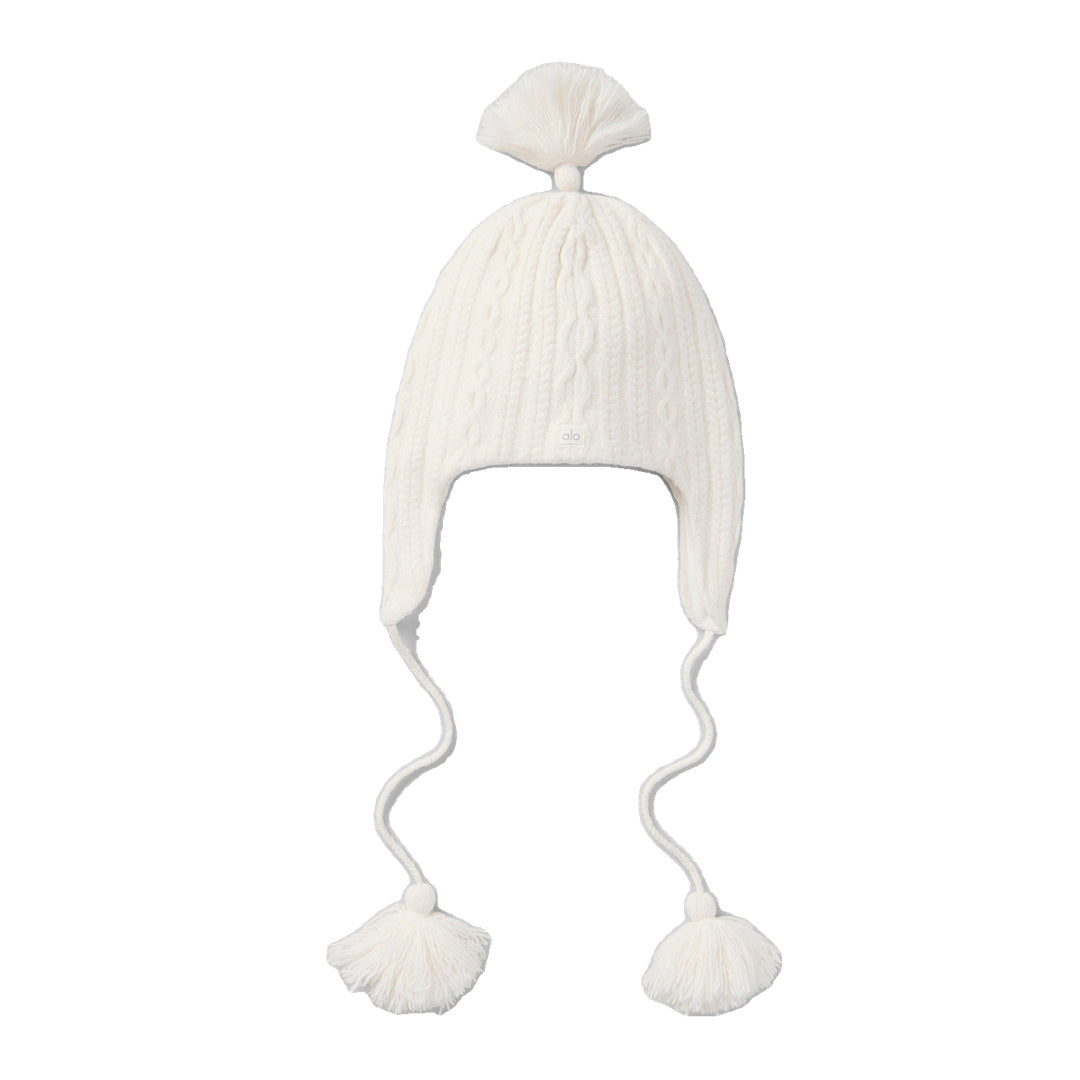 ALO Cable Knit Winter Bliss Earflap Beanie - Ivory